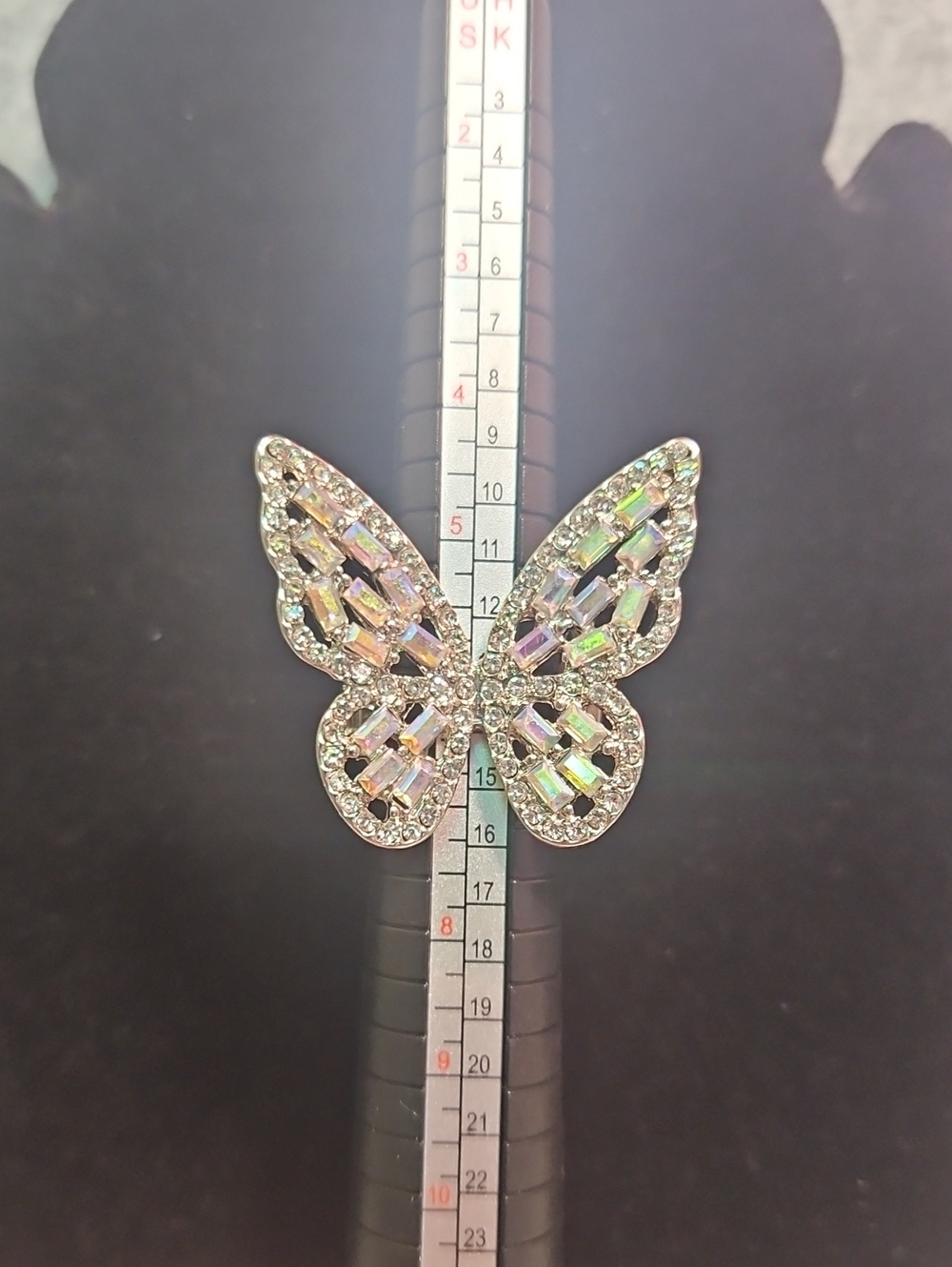 Crystal Butterfly Adjustable Ring- Iridescent Silver Tone